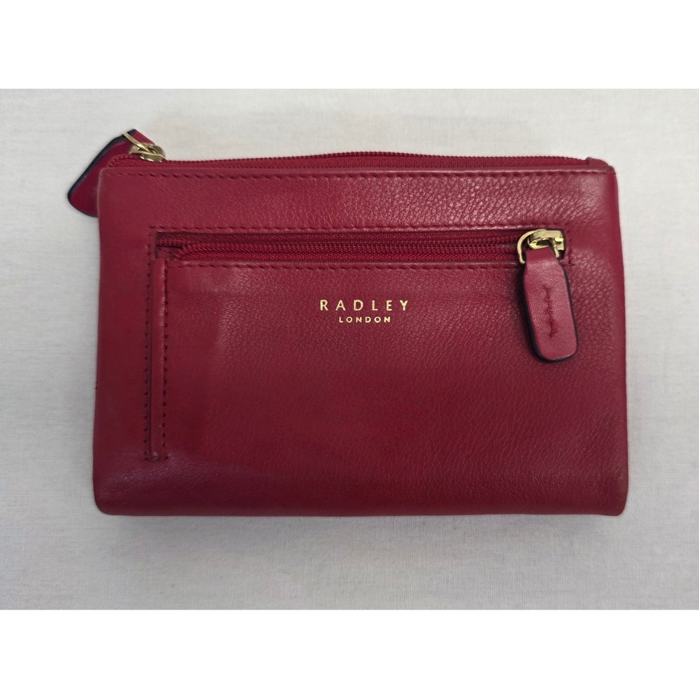 Radley London Red Leather Bifold Wallet Dalmatian Dot Print Zip Pocket - Picture 3 of 16